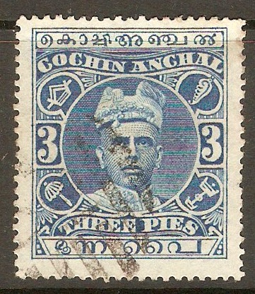 Cochin 1911 3p Blue. SG27.
